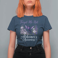 Forget Me Not Alzheimers Awareness T Shirt For Women Hummingbird Purple Ribbon Floral