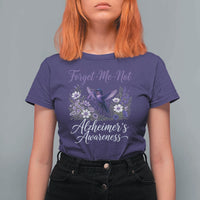 Forget Me Not Alzheimers Awareness T Shirt For Women Hummingbird Purple Ribbon Floral