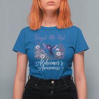 Forget Me Not Alzheimers Awareness T Shirt For Women Hummingbird Purple Ribbon Floral
