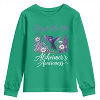 Forget Me Not Alzheimers Awareness Youth Sweatshirt Hummingbird Purple Ribbon Floral