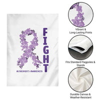 Fight Alzheimers Awareness Support Garden Flag Purple Ribbon Floral Butterfly