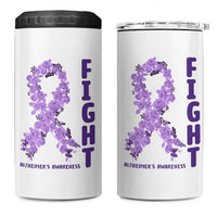 Fight Alzheimers Awareness Support 4 in 1 Can Cooler Tumbler Purple Ribbon Floral Butterfly