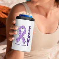 Fight Alzheimers Awareness Support 4 in 1 Can Cooler Tumbler Purple Ribbon Floral Butterfly