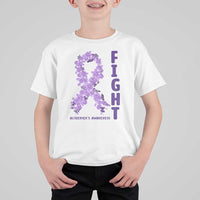 Fight Alzheimers Awareness Support T Shirt For Kid Purple Ribbon Floral Butterfly
