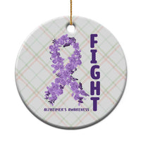 Fight Alzheimers Awareness Support Ceramic Ornament Purple Ribbon Floral Butterfly