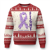 Fight Alzheimers Awareness Support Ugly Christmas Sweater Purple Ribbon Floral Butterfly