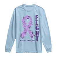 Fight Alzheimers Awareness Support Long Sleeve Shirt Purple Ribbon Floral Butterfly