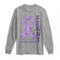 Fight Alzheimers Awareness Support Long Sleeve Shirt Purple Ribbon Floral Butterfly