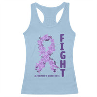 Fight Alzheimers Awareness Support Racerback Tank Top Purple Ribbon Floral Butterfly