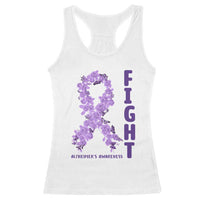Fight Alzheimers Awareness Support Racerback Tank Top Purple Ribbon Floral Butterfly