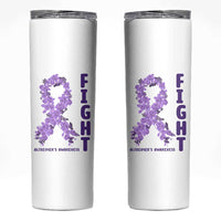 Fight Alzheimers Awareness Support Skinny Tumbler Purple Ribbon Floral Butterfly