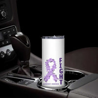 Fight Alzheimers Awareness Support Skinny Tumbler Purple Ribbon Floral Butterfly