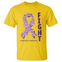 Fight Alzheimers Awareness Support T Shirt Purple Ribbon Floral Butterfly