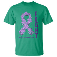 Fight Alzheimers Awareness Support T Shirt Purple Ribbon Floral Butterfly