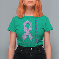 Fight Alzheimers Awareness Support T Shirt For Women Purple Ribbon Floral Butterfly