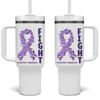 Fight Alzheimers Awareness Support Tumbler With Handle Purple Ribbon Floral Butterfly