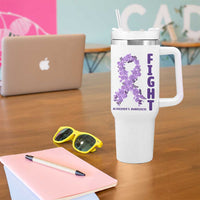 Fight Alzheimers Awareness Support Tumbler With Handle Purple Ribbon Floral Butterfly