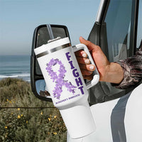 Fight Alzheimers Awareness Support Tumbler With Handle Purple Ribbon Floral Butterfly