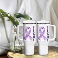 Fight Alzheimers Awareness Support Tumbler With Handle Purple Ribbon Floral Butterfly