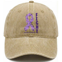 Fight Alzheimers Awareness Support Washed Cotton Baseball Cap Purple Ribbon Floral Butterfly
