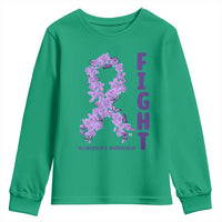 Fight Alzheimers Awareness Support Youth Sweatshirt Purple Ribbon Floral Butterfly