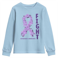 Fight Alzheimers Awareness Support Youth Sweatshirt Purple Ribbon Floral Butterfly