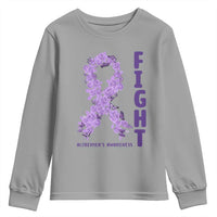 Fight Alzheimers Awareness Support Youth Sweatshirt Purple Ribbon Floral Butterfly