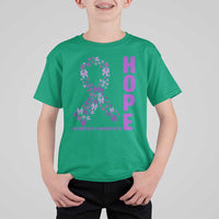 Hope Alzheimer's Awareness Purple Butterfly Ribbon Support T Shirt For Kid