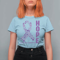 Hope Alzheimer's Awareness Purple Butterfly Ribbon Support T Shirt For Women