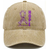 Hope Alzheimer's Awareness Purple Butterfly Ribbon Support Washed Cotton Baseball Cap