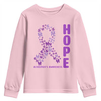 Hope Alzheimer's Awareness Purple Butterfly Ribbon Support Youth Sweatshirt