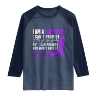 Alzheimer's Caregiver Support Raglan Shirt Purple Ribbon Hope Graphic