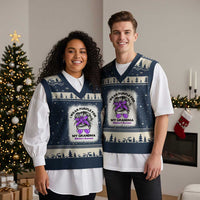 I Wear Purple For My Grandma V-Neck Knit Sweater Vest Alzheimers Awareness Messy Bun Graphic