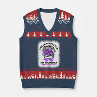 I Wear Purple For My Grandma V-Neck Knit Sweater Vest Alzheimers Awareness Messy Bun Graphic