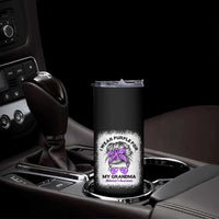 I Wear Purple For My Grandma Skinny Tumbler Alzheimers Awareness Messy Bun Graphic