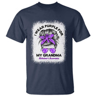 I Wear Purple For My Grandma T Shirt Alzheimers Awareness Messy Bun Graphic