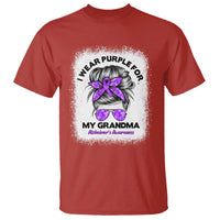 I Wear Purple For My Grandma T Shirt Alzheimers Awareness Messy Bun Graphic