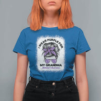 I Wear Purple For My Grandma T Shirt For Women Alzheimers Awareness Messy Bun Graphic