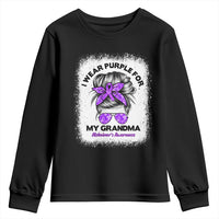 I Wear Purple For My Grandma Youth Sweatshirt Alzheimers Awareness Messy Bun Graphic