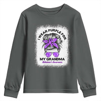 I Wear Purple For My Grandma Youth Sweatshirt Alzheimers Awareness Messy Bun Graphic