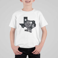 Western Pride Gift T Shirt For Kid Cactus Texas Map With Cowboy Hat - Wonder Print Shop