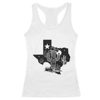 Western Pride Gift Racerback Tank Top Cactus Texas Map With Cowboy Hat - Wonder Print Shop