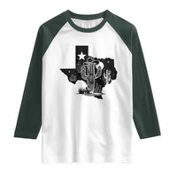 Western Pride Gift Raglan Shirt Cactus Texas Map With Cowboy Hat - Wonder Print Shop