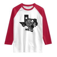 Western Pride Gift Raglan Shirt Cactus Texas Map With Cowboy Hat - Wonder Print Shop