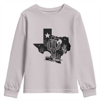 Western Pride Gift Youth Sweatshirt Cactus Texas Map With Cowboy Hat - Wonder Print Shop
