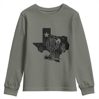 Western Pride Gift Youth Sweatshirt Cactus Texas Map With Cowboy Hat - Wonder Print Shop