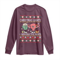 Funny Feminist Christmas Lights And Reproductive Rights Ugly Holiday Gift Long Sleeve Shirt - Wonder Print Shop