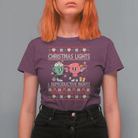 Funny Feminist Christmas Lights And Reproductive Rights Ugly Holiday Gift T Shirt For Women - Wonder Print Shop