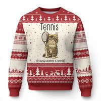 Funny Cat Plays Tennis Ugly Christmas Sweater Because Murder Is Wrong - Wonder Print Shop