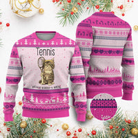 Funny Cat Plays Tennis Ugly Christmas Sweater Because Murder Is Wrong - Wonder Print Shop